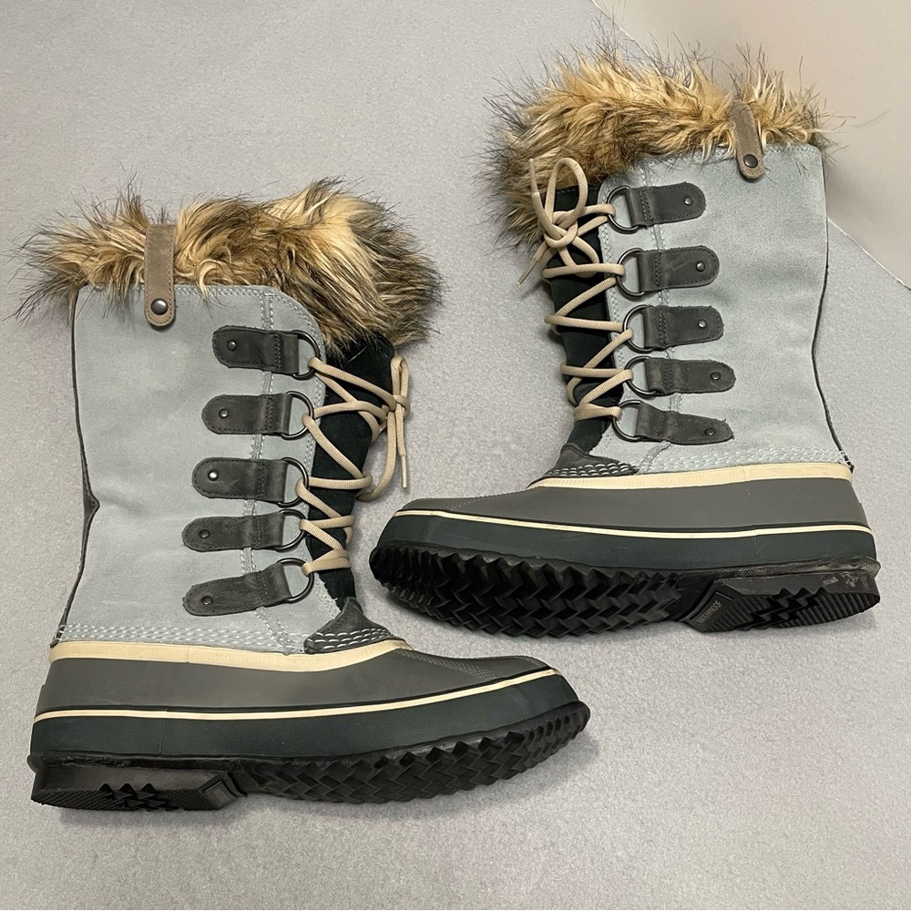 Sorel Joan of Arctic Powder Blue Women’s Boots Size 10 Faux Fur Trim Waterproof